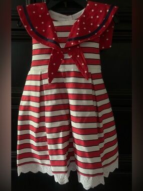 Red and White Striped Girls' Sailor-Style Dress